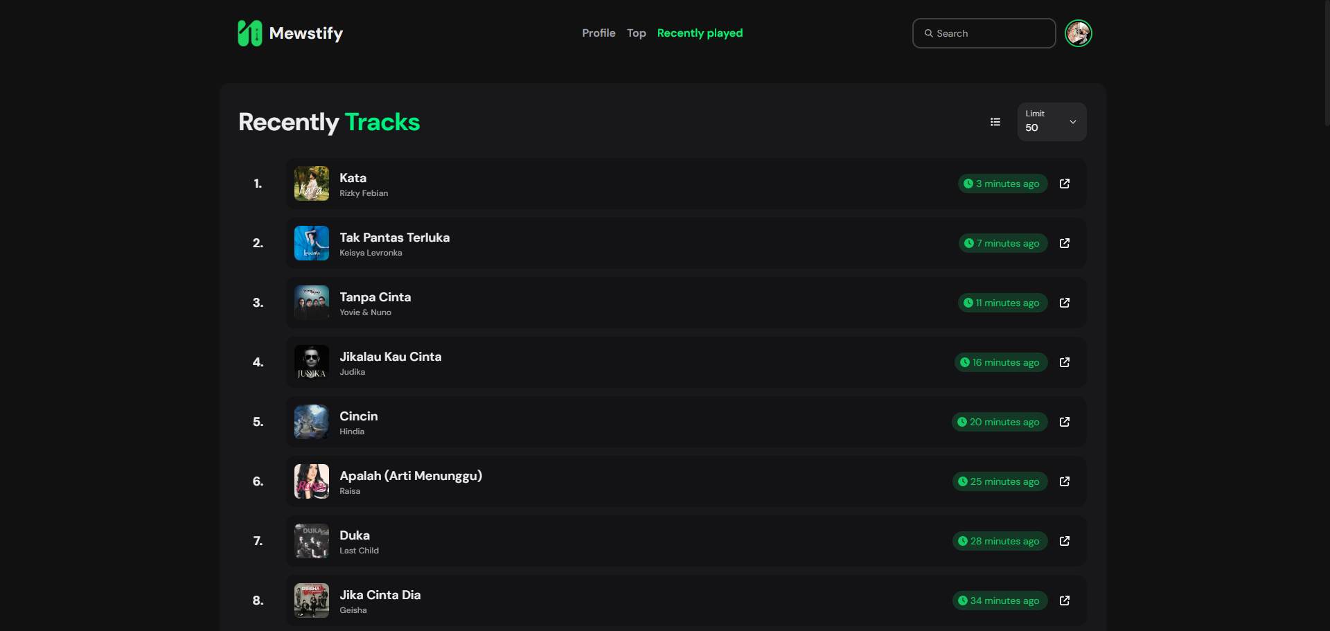 Recently Played Tracks